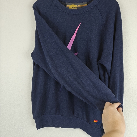 Aviator Nation BOLT CREW SWEATSHIRT In Navy Blue Size Medium Unisex - Picture 8 of 16